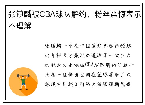 张镇麟被CBA球队解约，粉丝震惊表示不理解