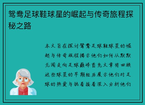 鸳鸯足球鞋球星的崛起与传奇旅程探秘之路